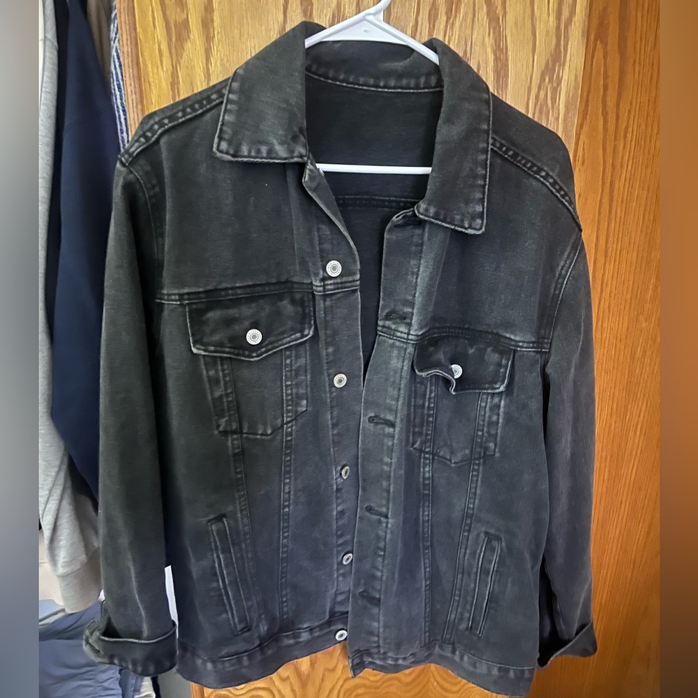 Oversized, faded, black jean jacket